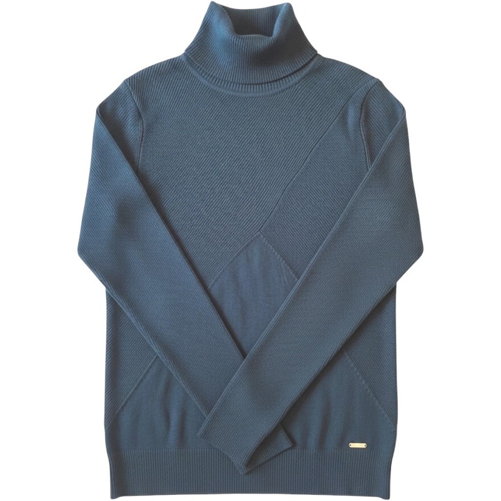 Calvin Klein Women Forest Green Ribbed Mixed Media Turtleneck Sweater M M3VS8723